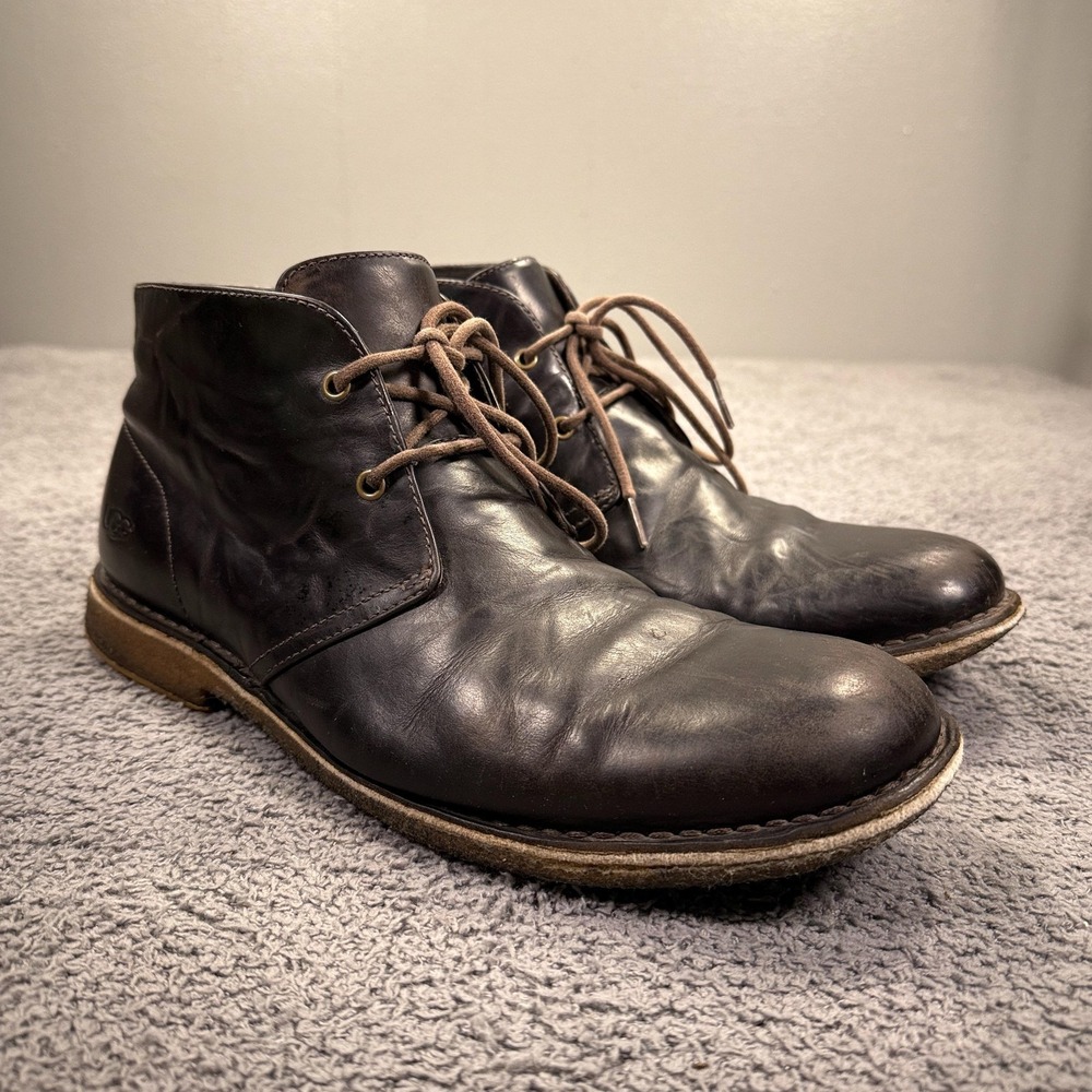 UGG Chukka Boots Mens Size 11.5 Brown Leather Lace Up Ankle Desert Crepe Sole‎